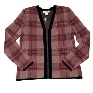 NWT Ming Wang Plaid Open Sweater Jacket Cardigan
